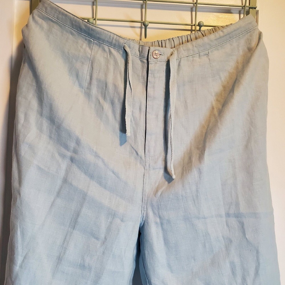 Vintage Cambridge Country Baby Blue 20W Linen Pants With Elastic Waist Zip & Tie